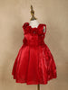 Dark Red Floral Embellished Design Satin Party Wear Kids Frock