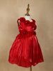 Dark Red Floral Embellished Design Satin Party Wear Kids Frock