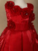 Dark Red Floral Embellished Design Satin Party Wear Kids Frock