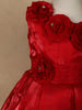 Dark Red Floral Embellished Design Satin Party Wear Kids Frock