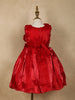 Dark Red Floral Embellished Design Satin Party Wear Kids Frock