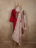 Dark Red Floral Embroidered Design Organza Salwar Suit with Contrast Dupatta