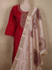 Dark Red Floral Embroidered Design Organza Salwar Suit with Contrast Dupatta