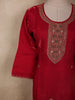 Dark Red Floral Embroidered Design Organza Salwar Suit with Contrast Dupatta