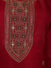 Dark Red Floral Embroidered Design Organza Salwar Suit with Contrast Dupatta