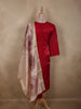Dark Red Floral Embroidered Design Organza Salwar Suit with Contrast Dupatta