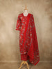 Dark Red Floral Printed Design Cotton Straight Cut Salwar Suit with Dupatta