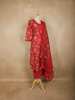 Dark Red Floral Printed Design Cotton Straight Cut Salwar Suit with Dupatta