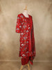 Dark Red Floral Printed Design Cotton Straight Cut Salwar Suit with Dupatta