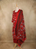 Dark Red Floral Printed Design Cotton Straight Cut Salwar Suit with Dupatta