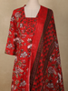 Dark Red Floral Printed Design Cotton Straight Cut Salwar Suit with Dupatta