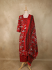 Dark Red Floral Printed Design Cotton Straight Cut Salwar Suit with Dupatta