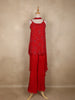 Dark Red Floral Sequins Design Georgette Sharara Set