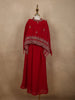 Dark Red Floral Sequins and Beads Embroidered Design Georgette Kids Palazzo Suit with Kaftan Sleeve