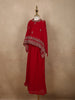 Dark Red Floral Sequins and Beads Embroidered Design Georgette Kids Palazzo Suit with Kaftan Sleeve