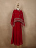 Dark Red Floral Sequins and Beads Embroidered Design Georgette Kids Palazzo Suit with Kaftan Sleeve