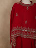Dark Red Floral Sequins and Beads Embroidered Design Georgette Kids Palazzo Suit with Kaftan Sleeve