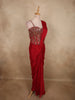 Dark Red Floral Sequins and Beads Embroidered Design Georgette Ready To Wear Saree