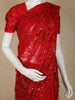 Dark Red Floral Sequins  and Thread Embroidered Design Net Designer Saree