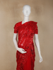 Dark Red Floral Sequins  and Thread Embroidered Design Net Designer Saree