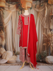 Dark Red Floral Thread Embroidered Design Crepe Palazzo Suit