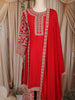 Dark Red Floral Thread Embroidered Design Crepe Palazzo Suit