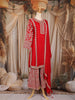 Dark Red Floral Thread Embroidered Design Crepe Palazzo Suit