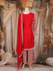 Dark Red Floral Thread Embroidered Design Crepe Palazzo Suit