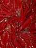 Dark Red Floral Vine Sequins Embroidered Design Crepe Silk Fancy Saree with Scalloped Border