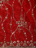 Dark Red Floral Vine Sequins Embroidered Design Crepe Silk Fancy Saree with Scalloped Border