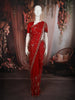Dark Red Floral Vine Sequins Embroidered Design Crepe Silk Fancy Saree with Scalloped Border