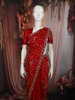Dark Red Floral Vine Sequins Embroidered Design Crepe Silk Fancy Saree with Scalloped Border