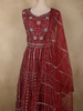 Dark Red Mirror and Zari Embroidered Design Net Gown with Dupatta