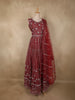 Dark Red Mirror and Zari Embroidered Design Net Gown with Dupatta