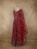 Dark Red Mirror and Zari Embroidered Design Net Gown with Dupatta