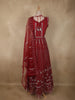 Dark Red Mirror and Zari Embroidered Design Net Gown with Dupatta