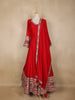 Dark Red Paisley Design Semi Silk Gown with Dupatta