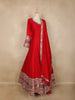 Dark Red Paisley Design Semi Silk Gown with Dupatta