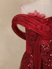 Dark Red Sequins Embellished Design Net Mermaid Gown with 3D Draped Shoulder Design