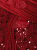 Dark Red Sequins Embellished Design Net Mermaid Gown with 3D Draped Shoulder Design