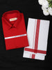 Dark Red Solid Woven Design Shirt with Dhoti Set