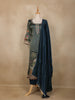 Dark Teal Blue Embroidered Design Tissue Silk Salwar Suit