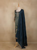 Dark Teal Blue Embroidered Design Tissue Silk Salwar Suit