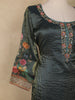 Dark Teal Blue Embroidered Design Tissue Silk Salwar Suit