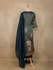 Dark Teal Blue Embroidered Design Tissue Silk Salwar Suit