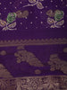 Dark Violet Floral Printed Design Chiffon Saree with Peacock Border
