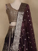 Dark Wine Purple Woven Design Banarasi Silk Lehenga