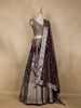 Dark Wine Purple Woven Design Banarasi Silk Lehenga