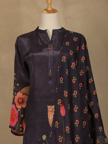 Dark Aubergine Floral Design Printed Salwar Suit - Diadem