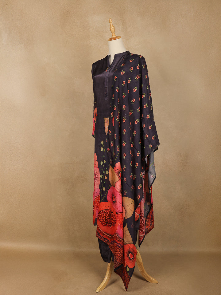 Dark Aubergine Floral Design Printed Salwar Suit - Diadem